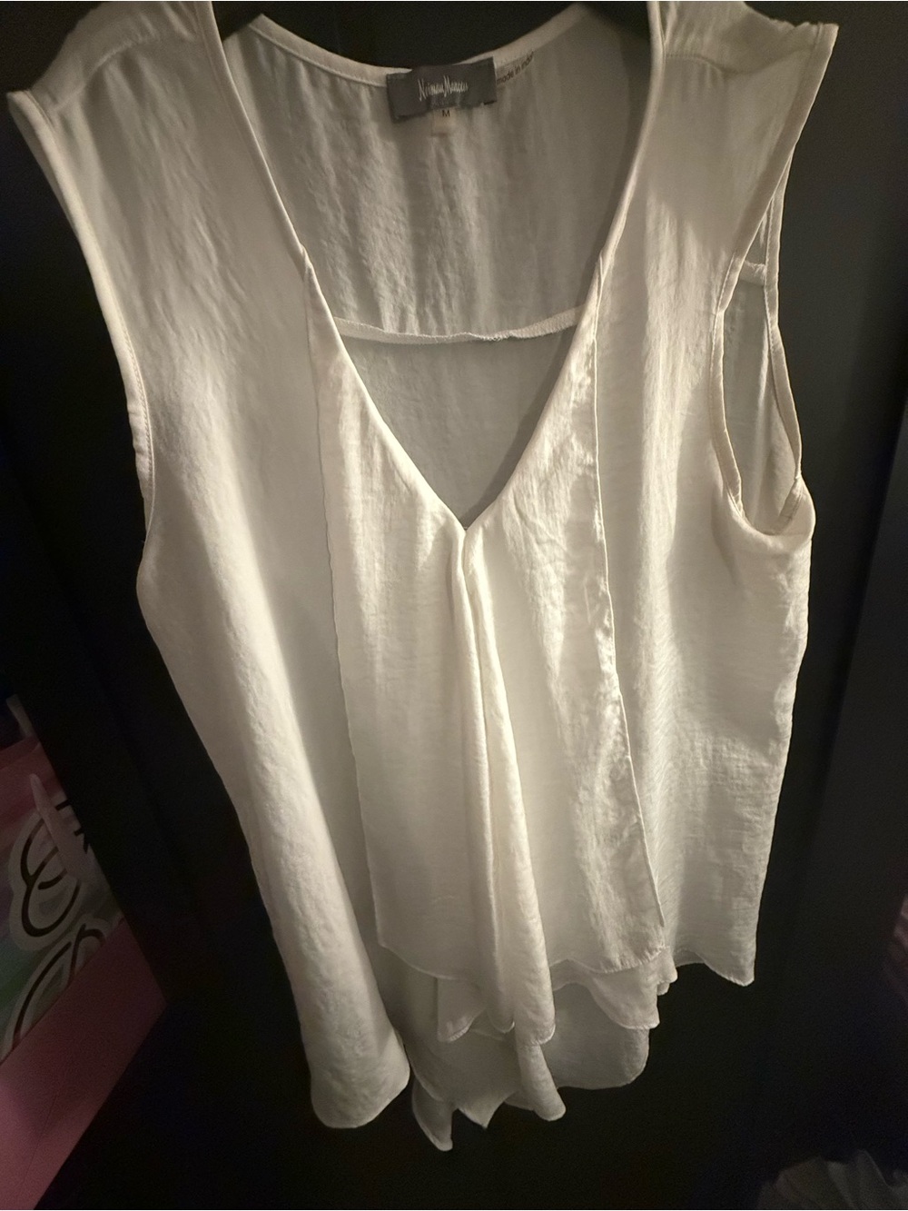 Neiman Marcus Lightweight Cream V-Neck Sleeveless Blouse